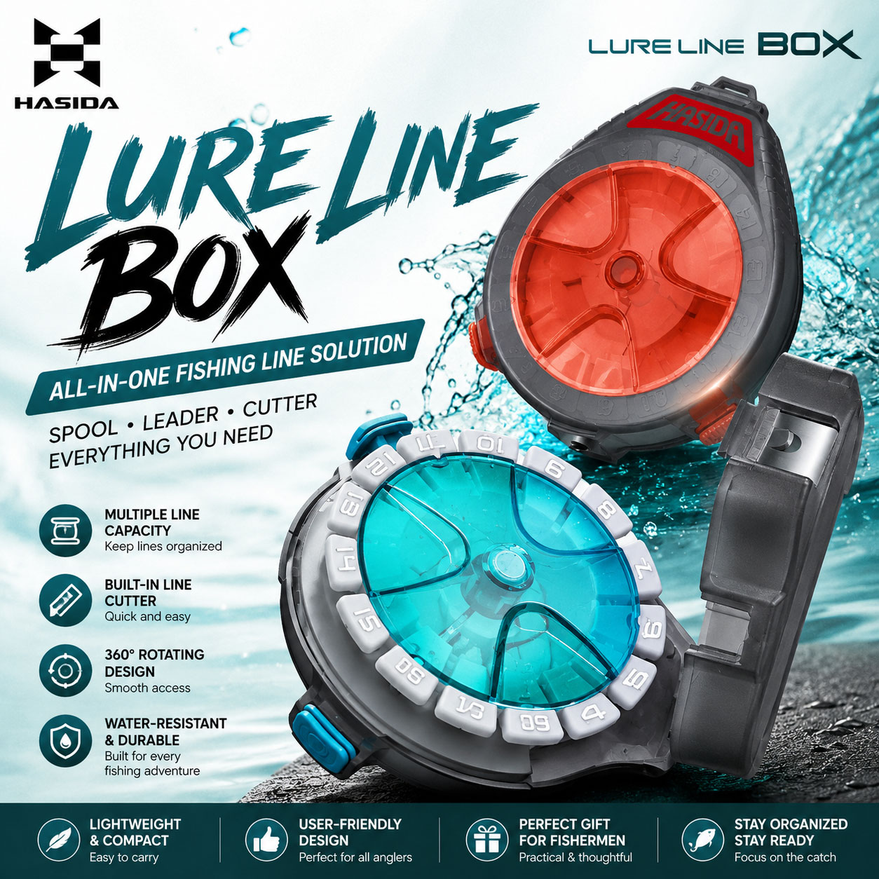 Leader Line - HASIDA Angelschnur-Box mit Cutter, tragbarer Leinenhalter,